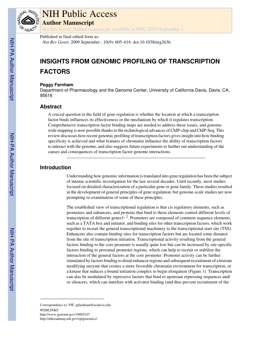 INSIGHTS FROM GENOMIC PROFILING OF TRANSCRIPTION FACTORS.pdf_第1页