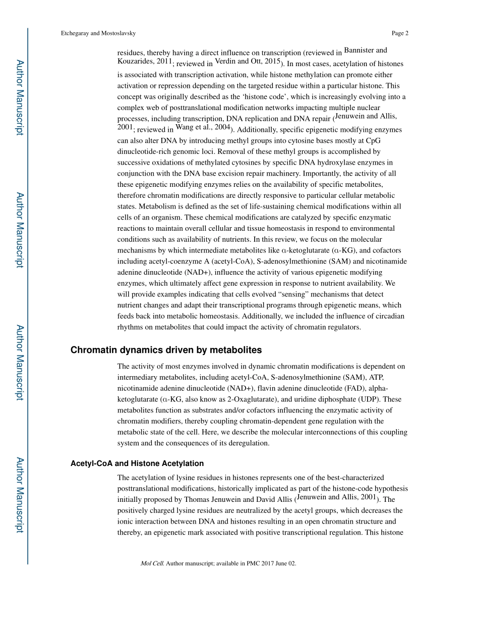 Interplay between metabolism and epigenetics-a nuclear adaptation to environmental changes.pdf_第2页