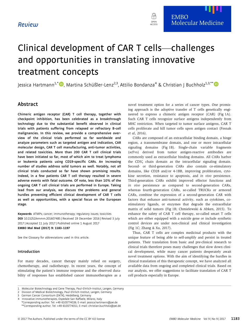 Hartmann-2017-Clinical development of CAR T ce.pdf_第1页