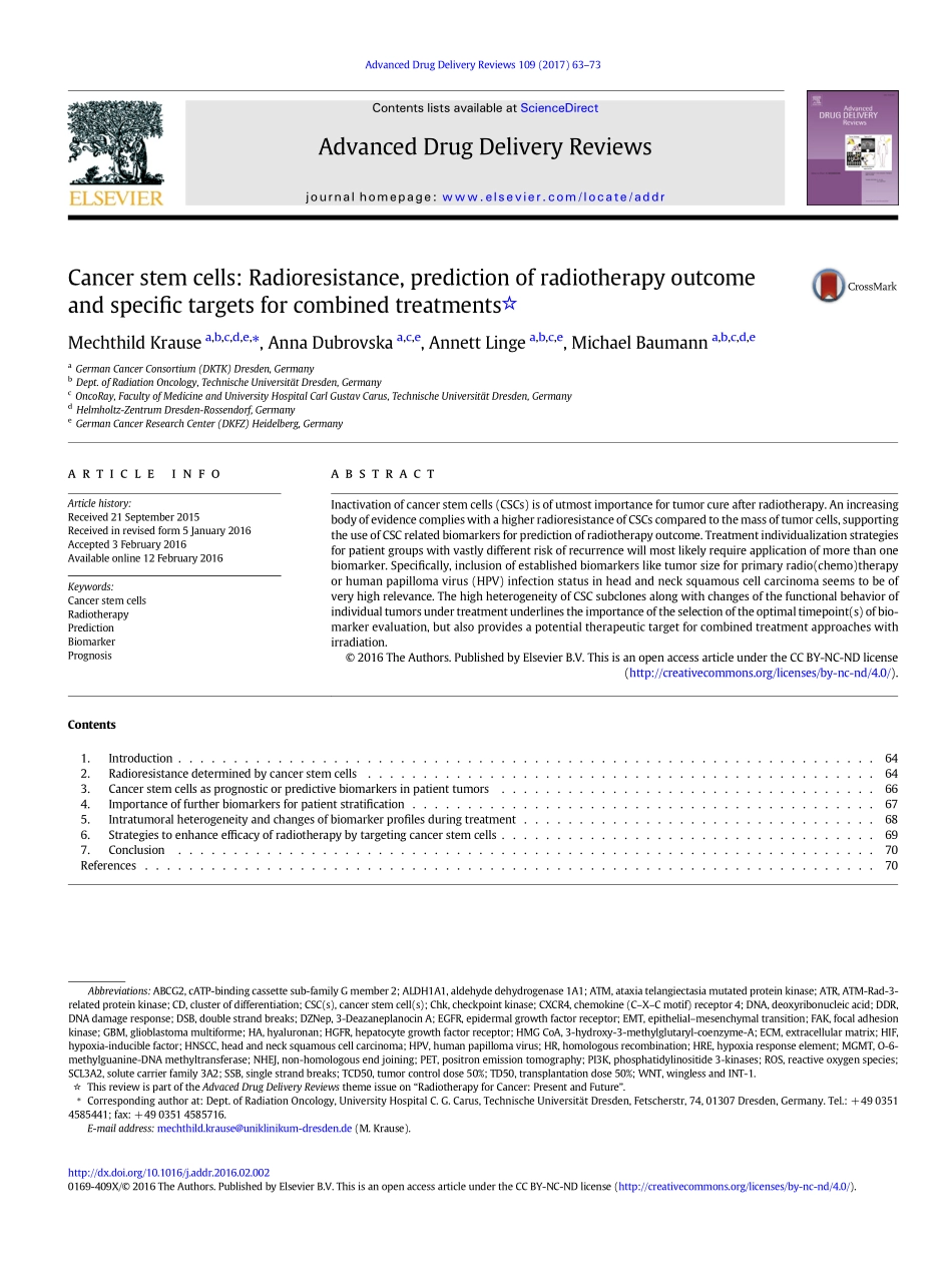 Krause-2017-Cancer stem cells_ Radioresistance.pdf_第1页