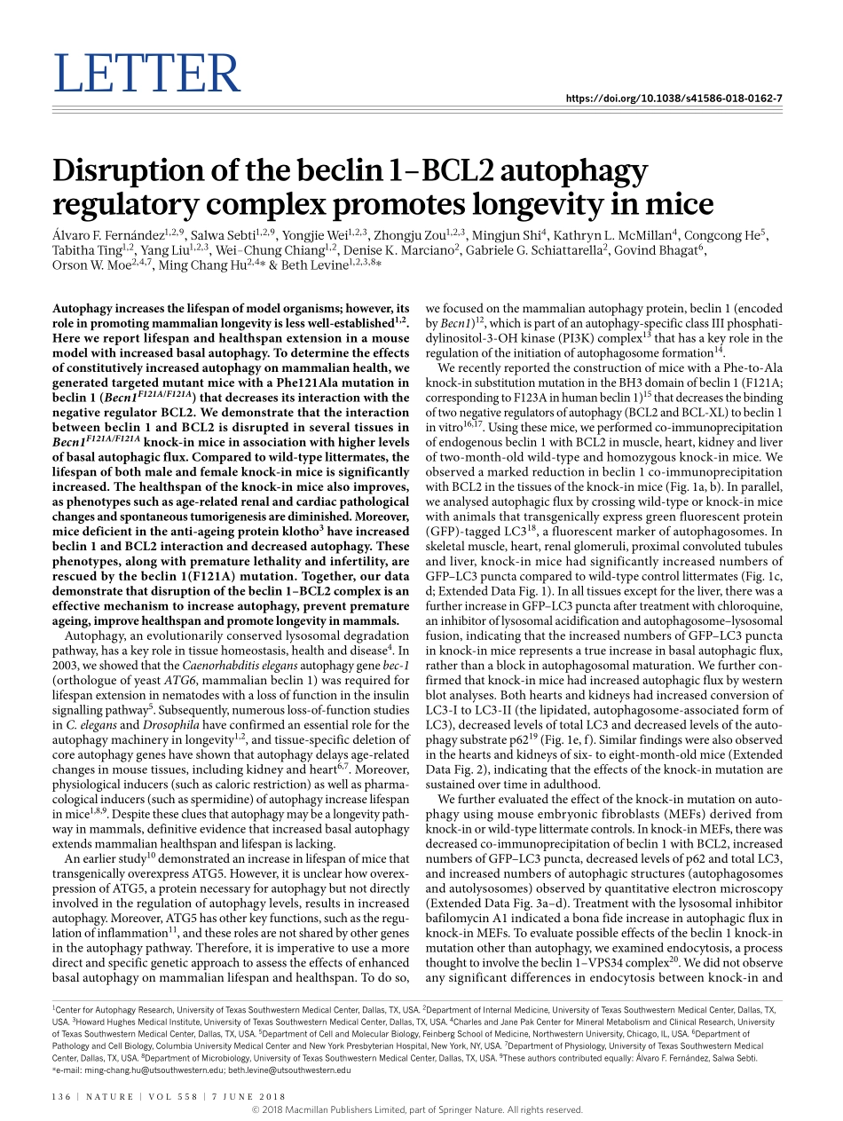 2018-Fernandez-beclin 1-BCL2自噬调节复合物的破坏促进了小鼠的寿命.pdf_第1页
