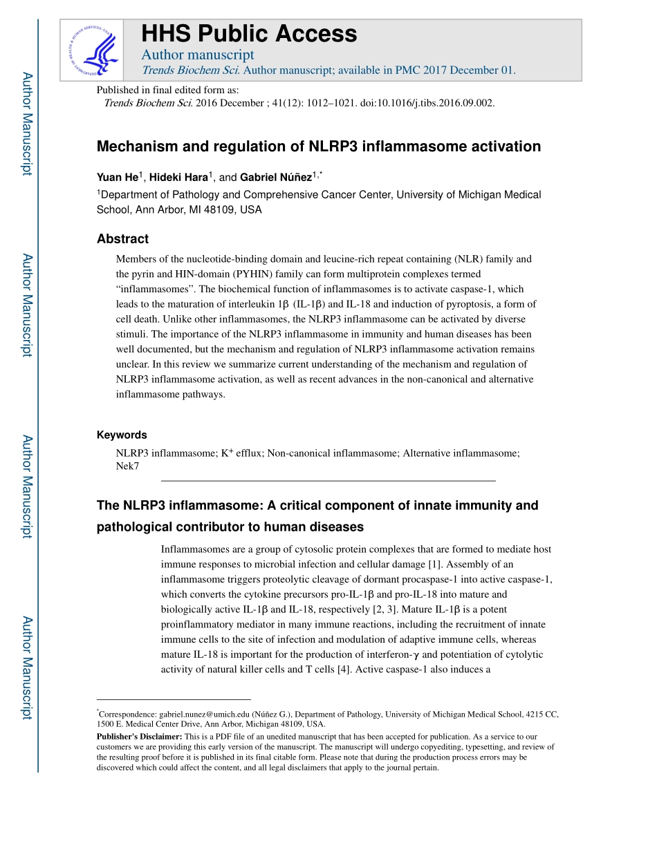 Mechanism and regulation of NLRP3 inflammasome activation.pdf_第1页