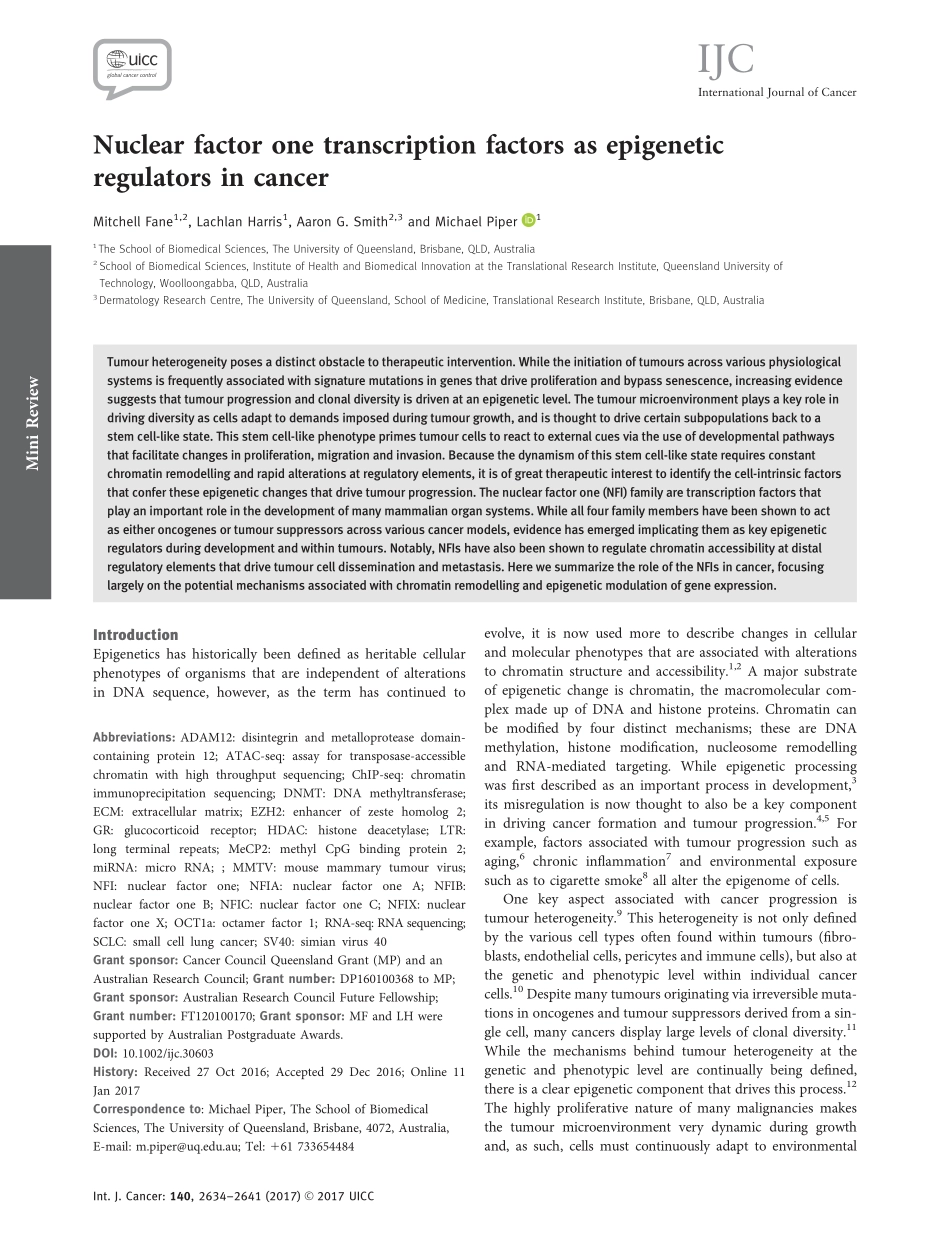 Nuclear factor one transcription factors as epigenetic regulators in cancer.pdf_第1页
