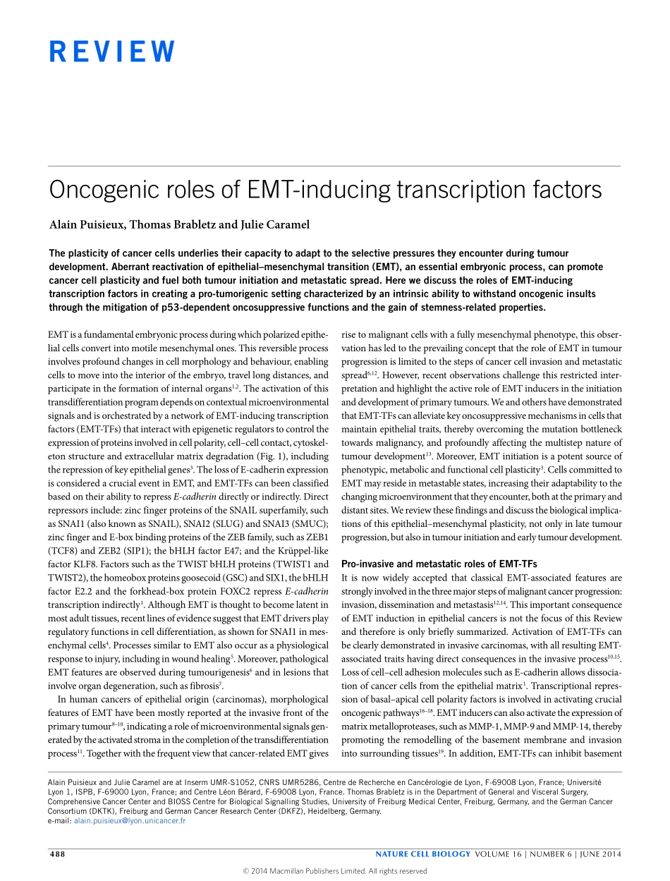 Oncogenic roles of EMT-inducing transcription factors.pdf_第1页