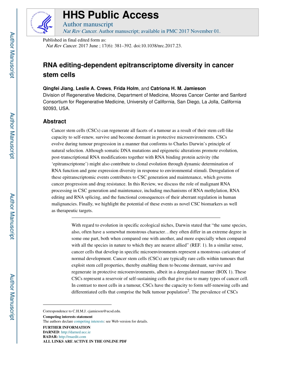 Jiang-2017-RNA editing-dependent epitranscript.pdf_第1页