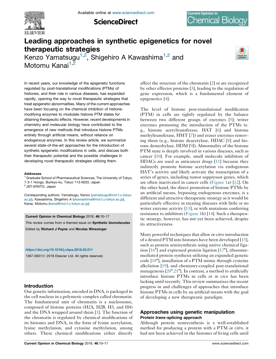 Leading approaches in synthetic epigenetics for novel therapeutic strategies.pdf_第1页