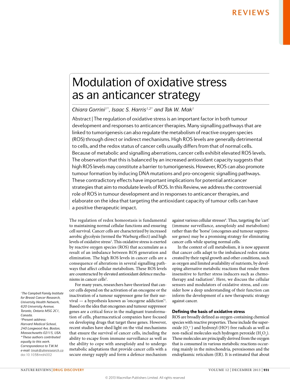 Modulation of oxidative stress as an anticancer strategy.pdf_第1页