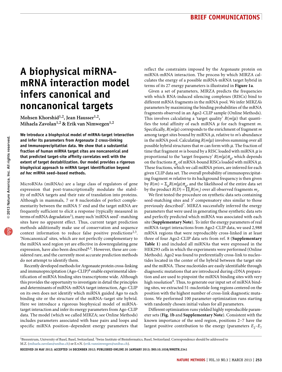 A biophysical miRNAmRNA interaction model infers canonical and noncanonical targets.pdf_第1页