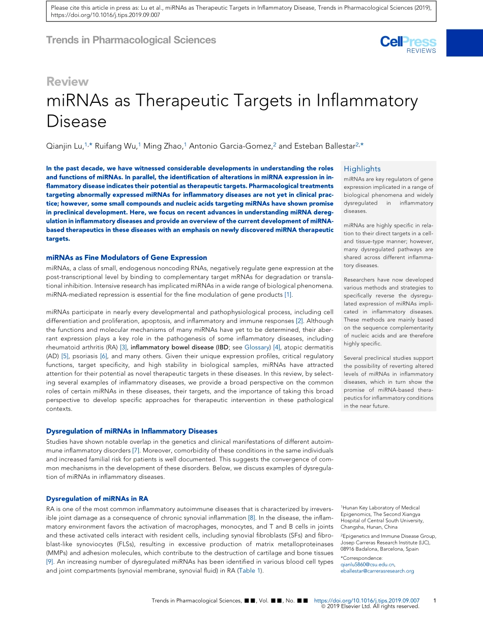 miRNAs as Therapeutic Targets in Inflammatory.pdf_第1页