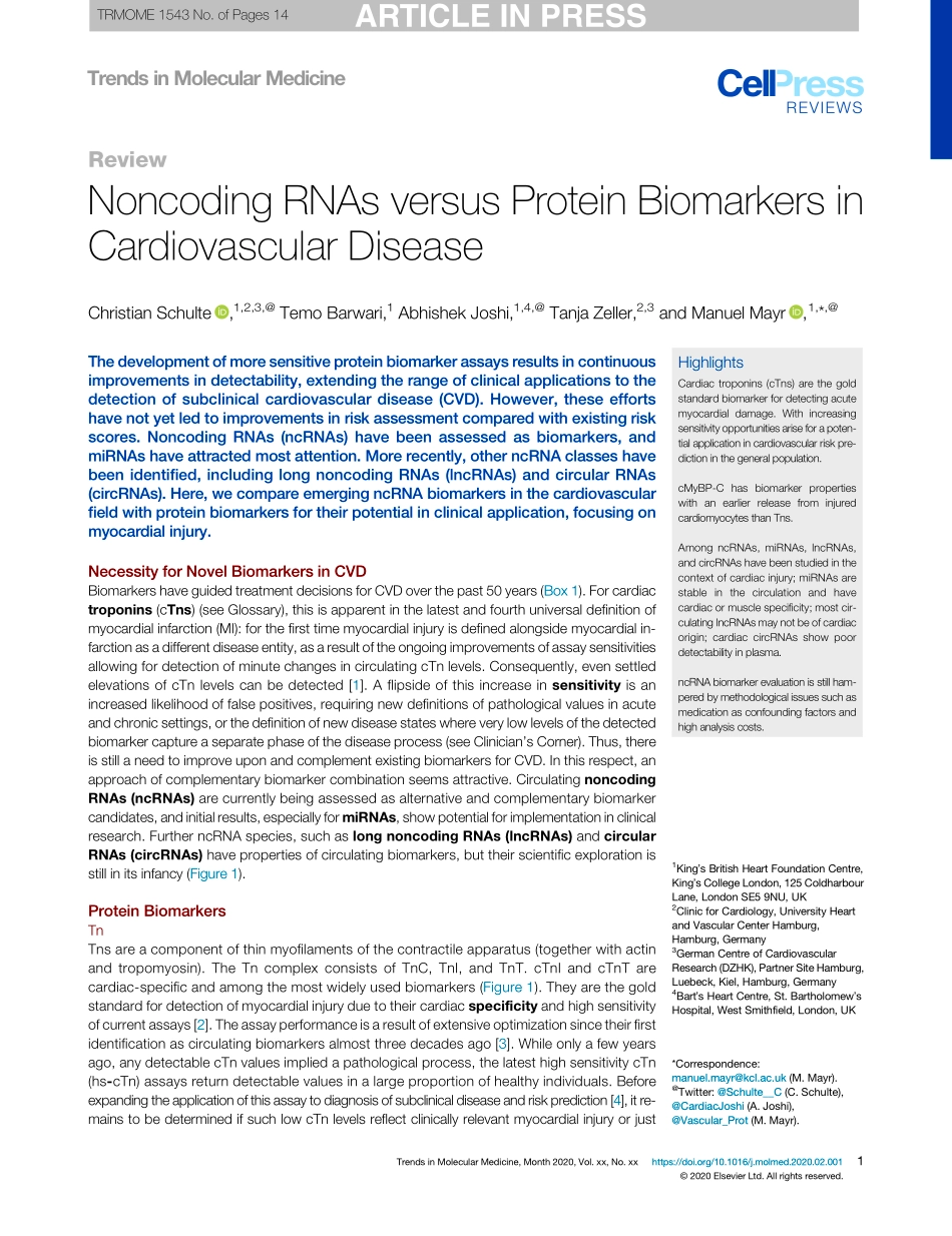 Noncoding RNAs versus Protein Biomarkers in Ca.pdf_第1页