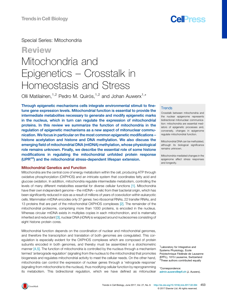 Mitochondria and Epigenetics – Crosstalk in Homeostasis and Stress.pdf_第1页