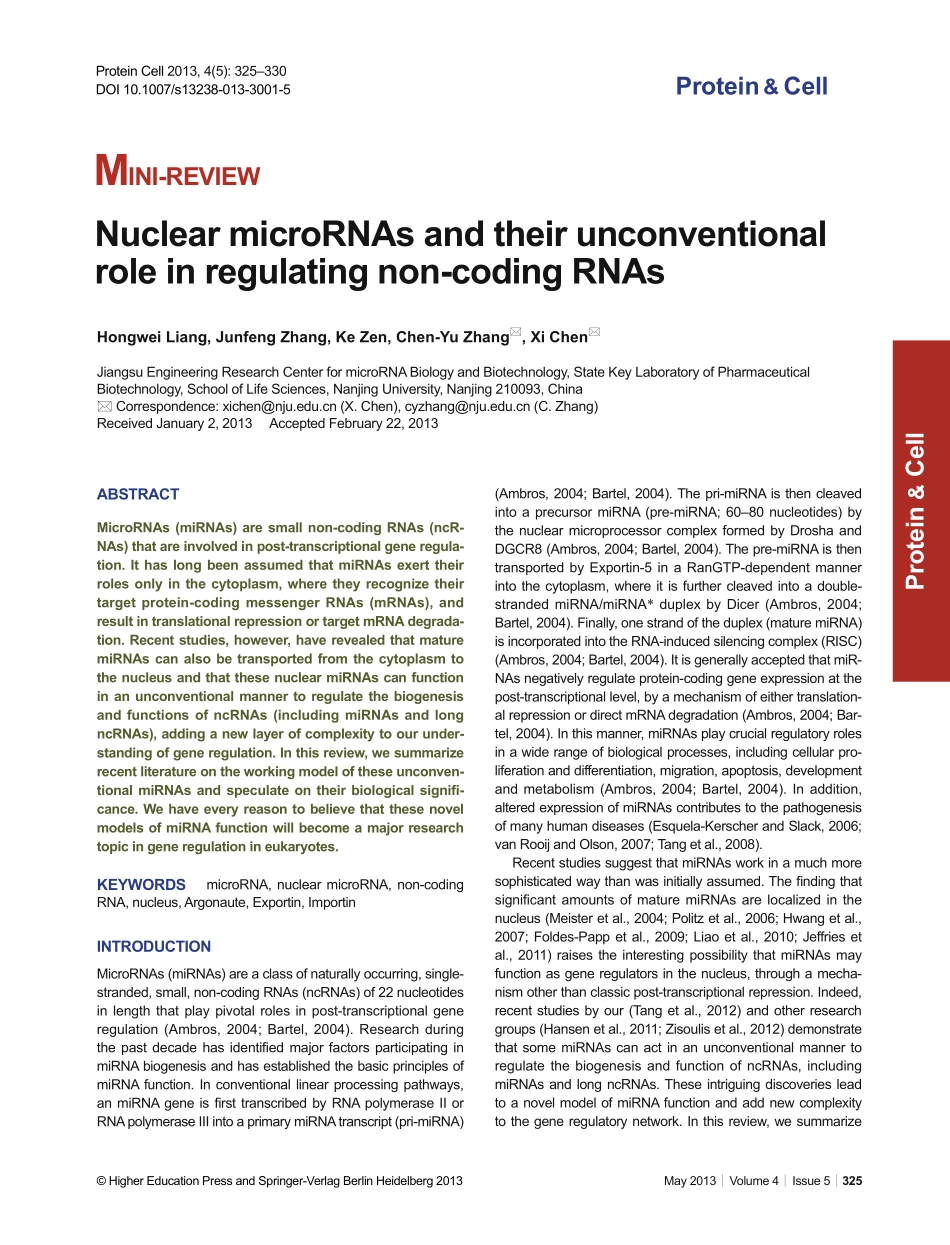 Nuclear microRNAs and their unconventional role in regulating non-coding RNAs.pdf_第1页