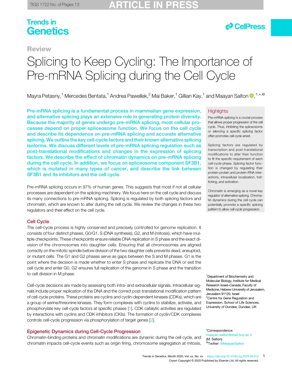 Splicing to Keep Cycling The Importance of Pre.pdf_第1页