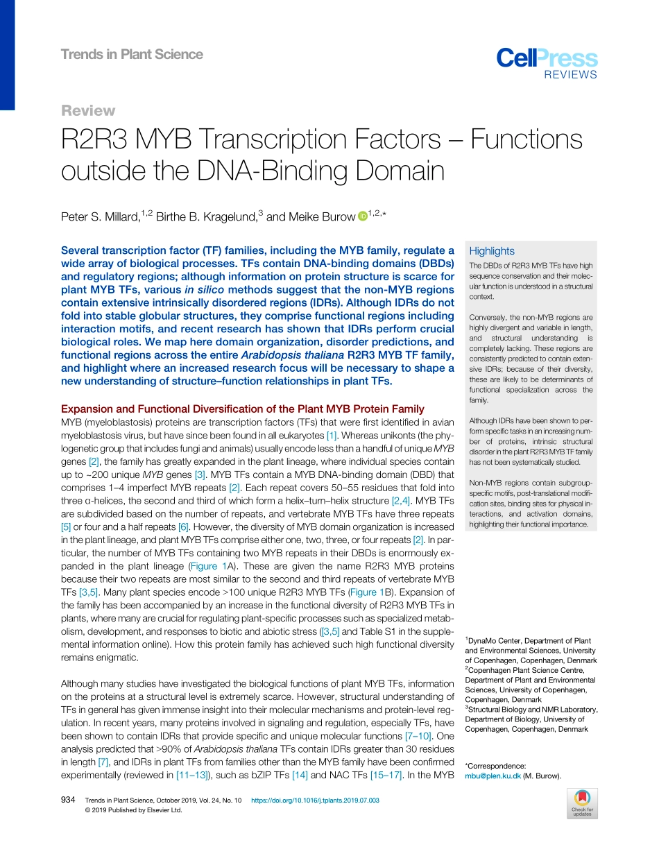 R2R3 MYB Transcription Factors-Functions outsi.pdf_第1页