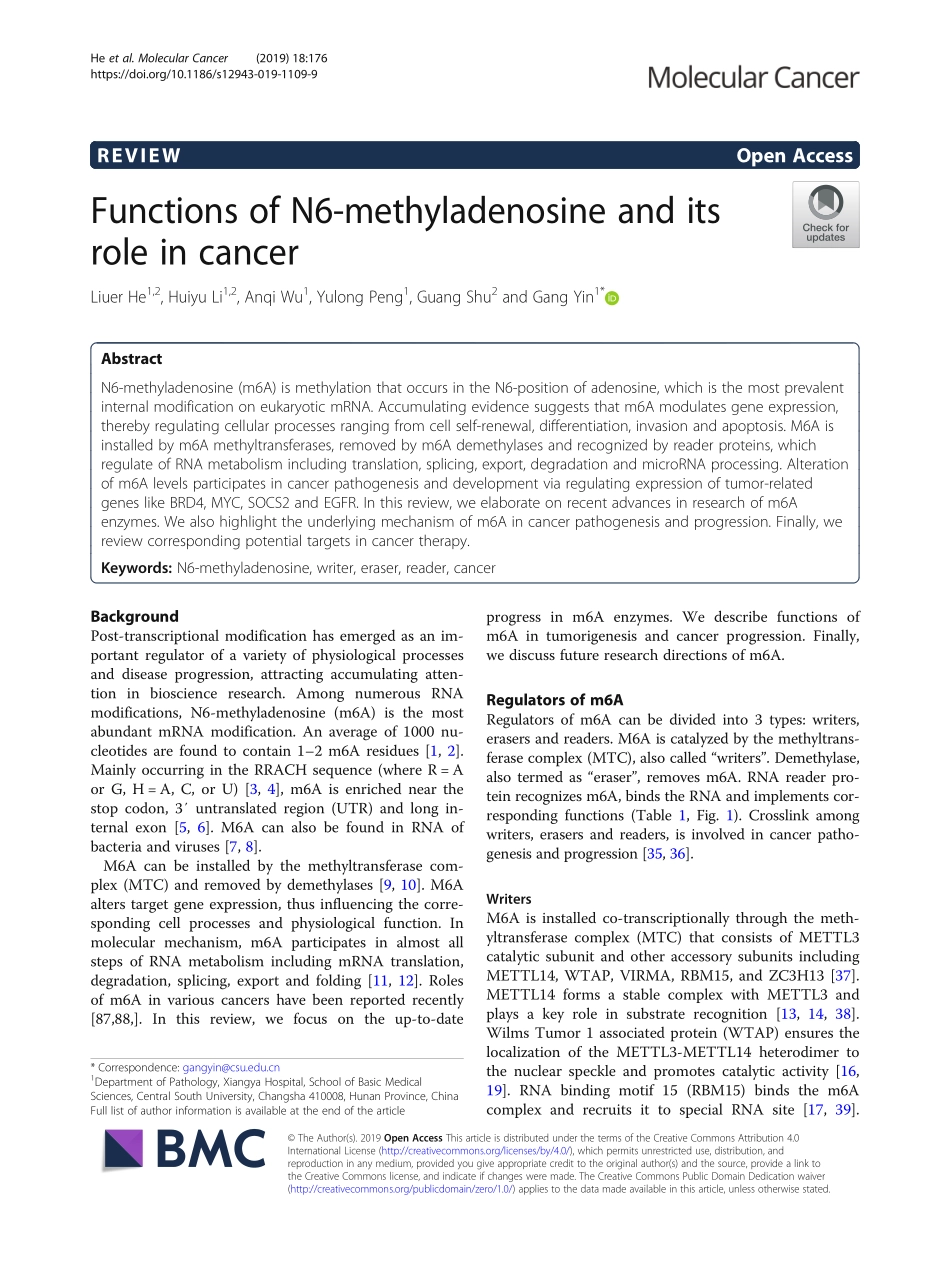 Functions of N6-methyladenosine and its role i.pdf_第1页