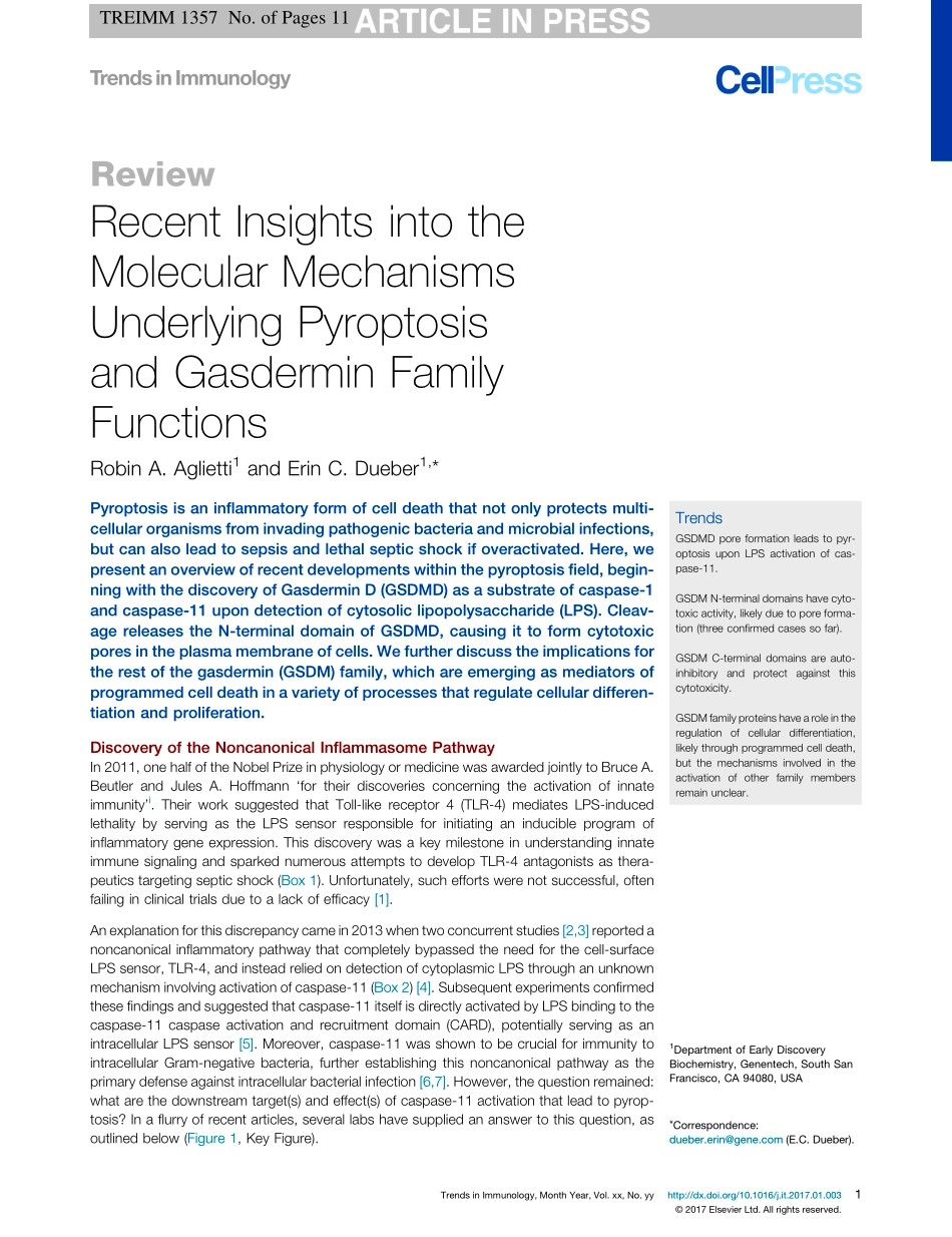 Recent Insights into the Molecular Mechanisms Underlying Pyroptosis and Gasdermin Family Functions.pdf_第1页