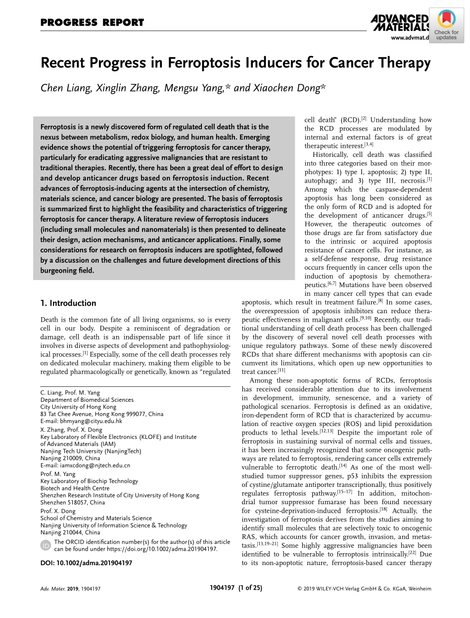 Recent Progress in Ferroptosis Inducers for Ca.pdf_第1页