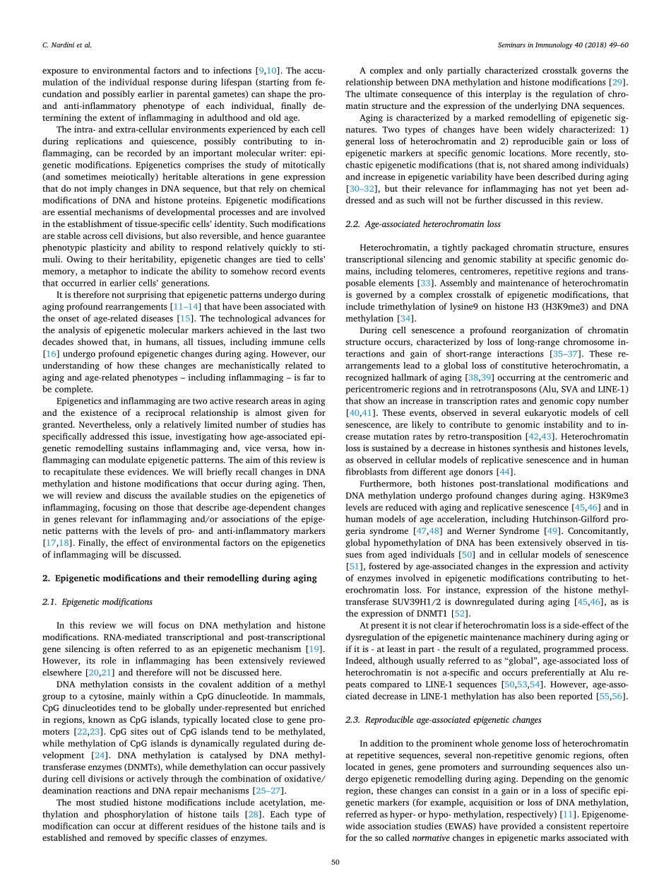 The epigenetics of inflammaging-The contribution of age-related heterochromatin loss and locus-specific remodelling and the modulation by environmental stimuli.pdf_第2页
