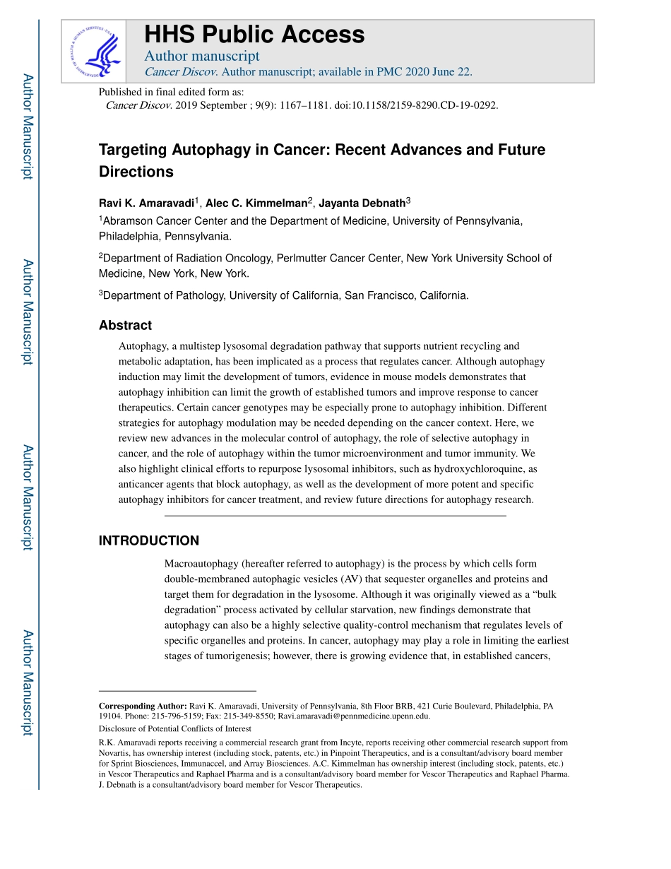 Targeting Autophagy in Cancer Recent Advances.pdf_第1页