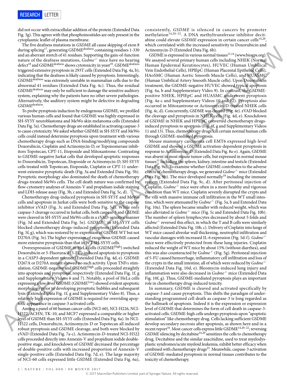 nature 2017化疗药物通过casNature 2017 pase-3裂解Gasdermin诱导pyroptosis.pdf_第3页