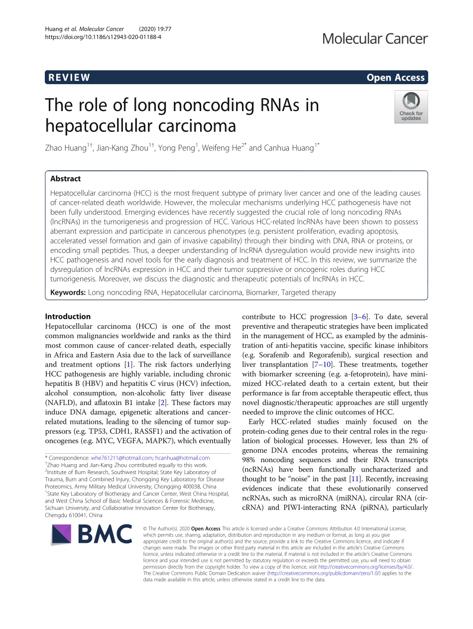 The role of long noncoding RNAs in hepatocellu.pdf_第1页