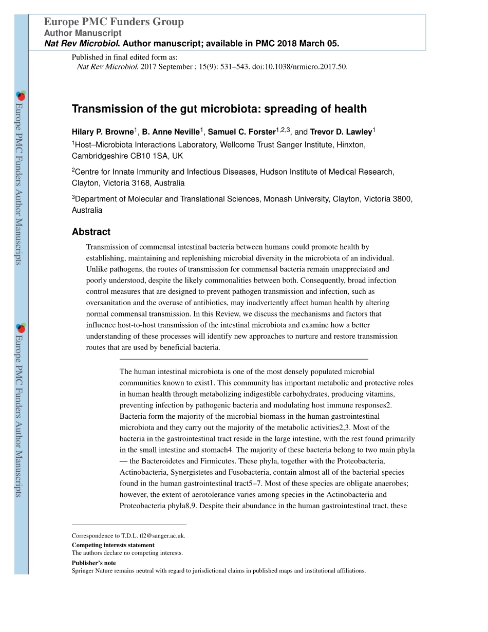 Transmission of the gut microbiota-spreading of health.pdf_第1页