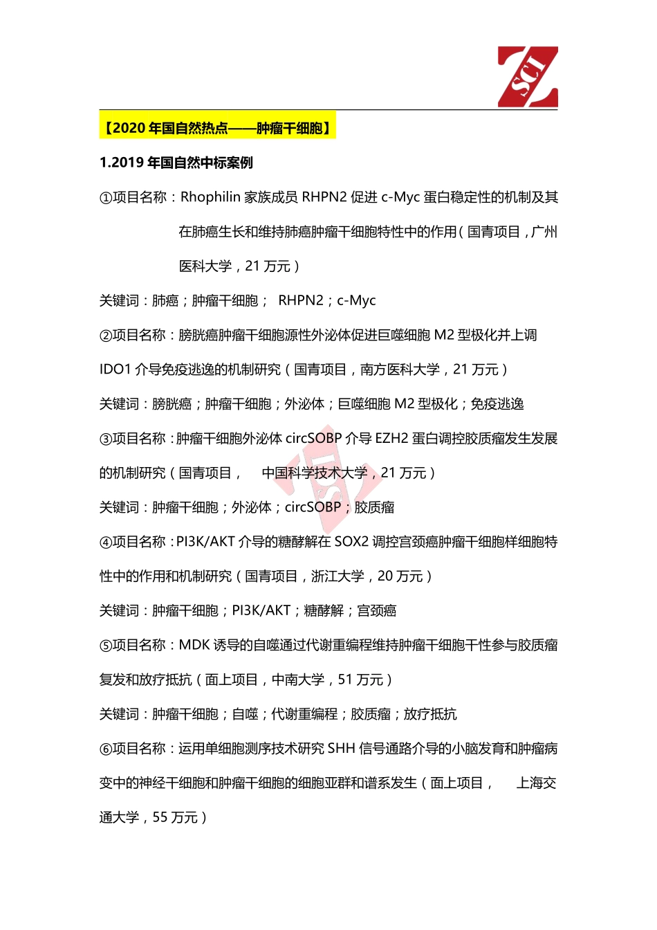 国自然热点中标项目分析（肿瘤干细胞） .pdf_第1页