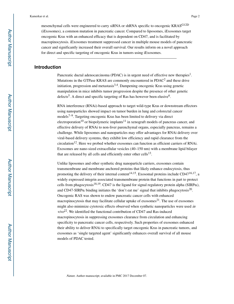 Nature. 2017 外泌体促进胰腺癌中致癌KRAS的靶向治疗.pdf_第2页