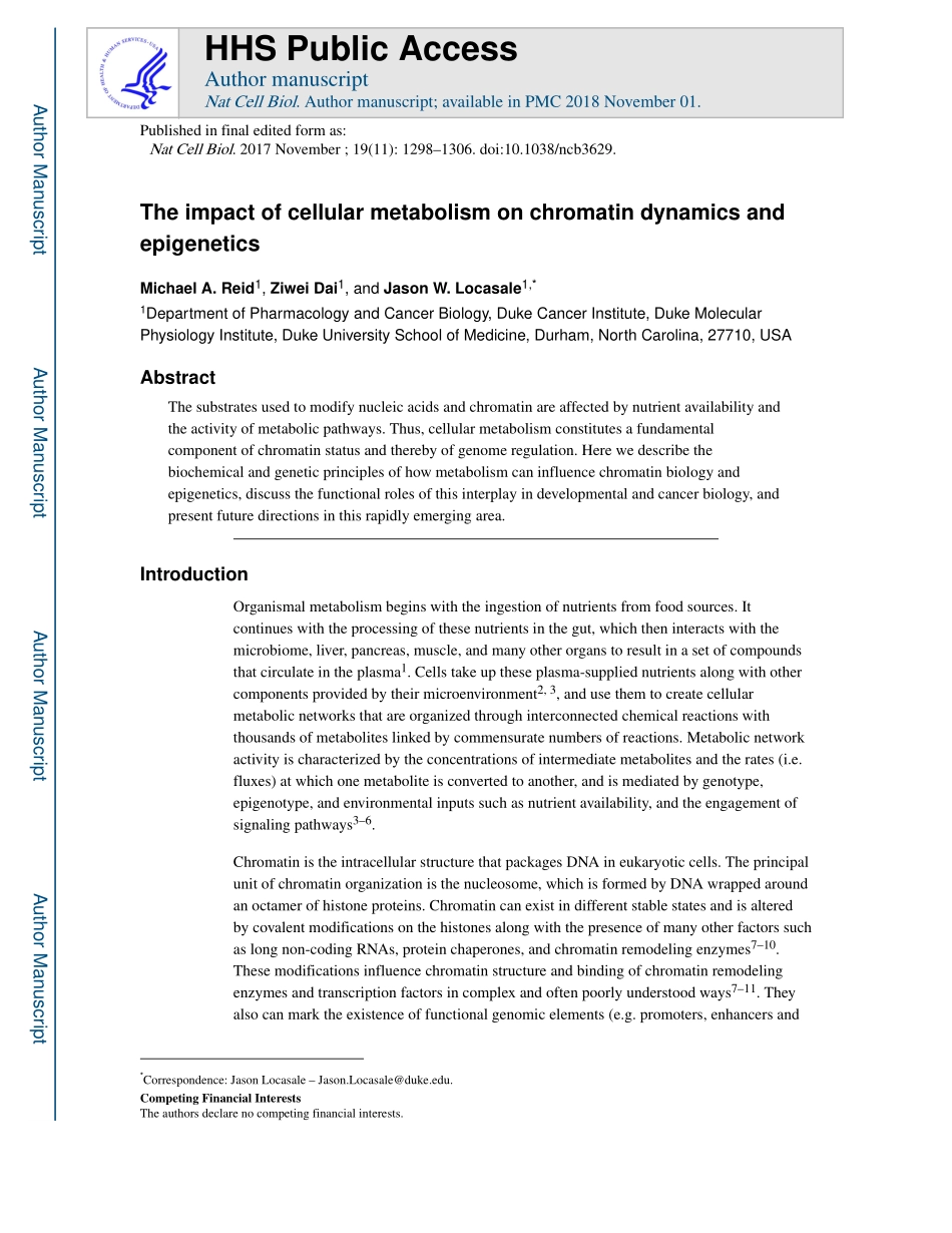 The impact of cellular metabolism on chromatin dynamics and epigenetics.pdf_第1页