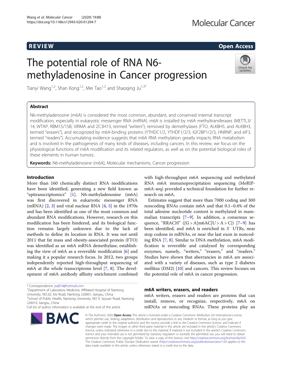 The potential role of RNA N6methyladenosine in.pdf_第1页