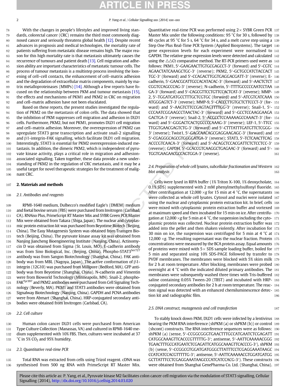 案例一Pyruvate kinase M2 facilitates colon cancer cell migration via the modulation of STAT3 signalling..pdf_第2页