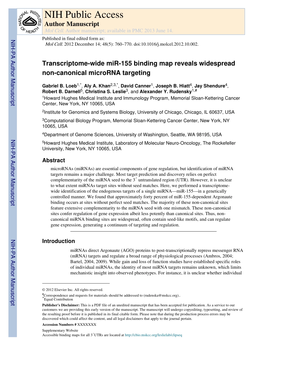 Transcriptome-wide miR-155 binding map reveals widespread non-canonical microRNA targeting.pdf_第1页