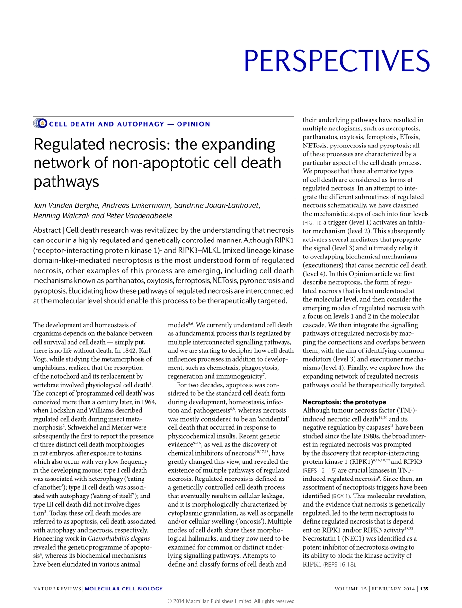 Regulated necrosis- the expanding network of non-apoptotic cell death pathways.pdf_第1页
