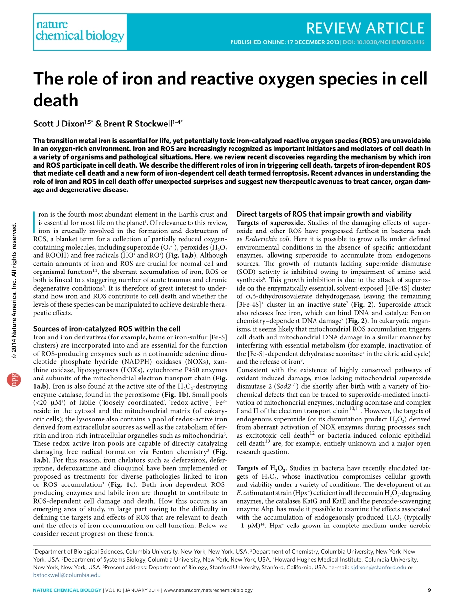 The role of iron and reactive oxygen species in cell death.pdf_第1页