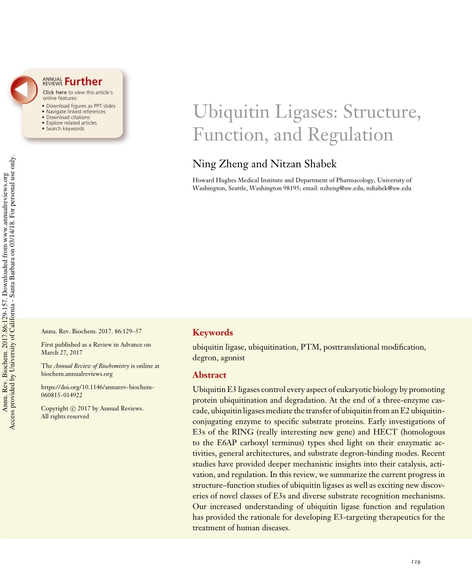 Ubiquitin Ligases- Structure, Function, and Regulation.pdf_第1页