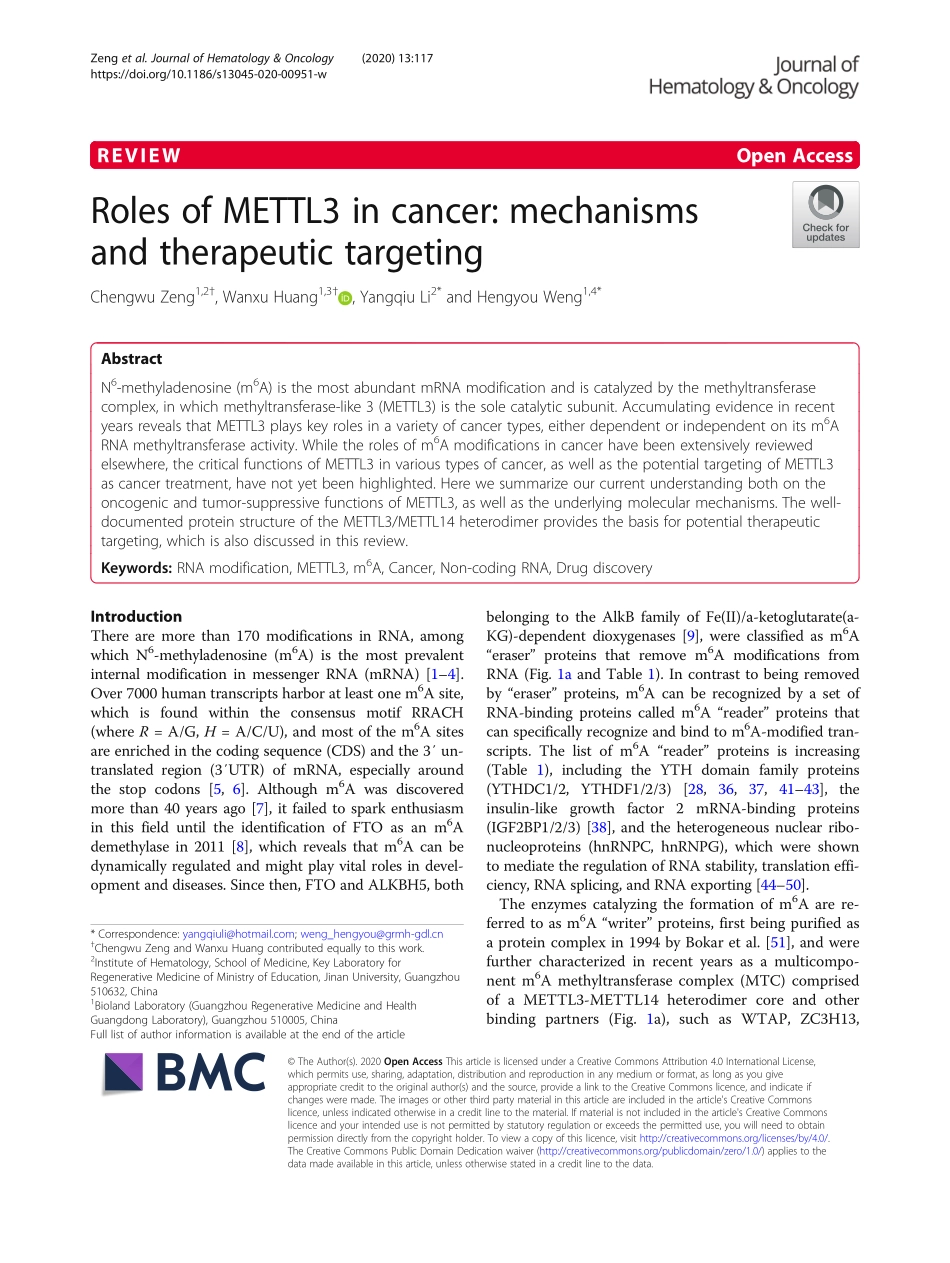 Roles of METTL3 in cancer mechanisms and thera.pdf_第1页