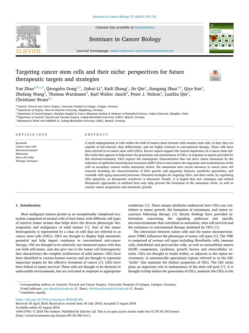 Zhao-2018-Targeting cancer stem cells and thei.pdf_第1页