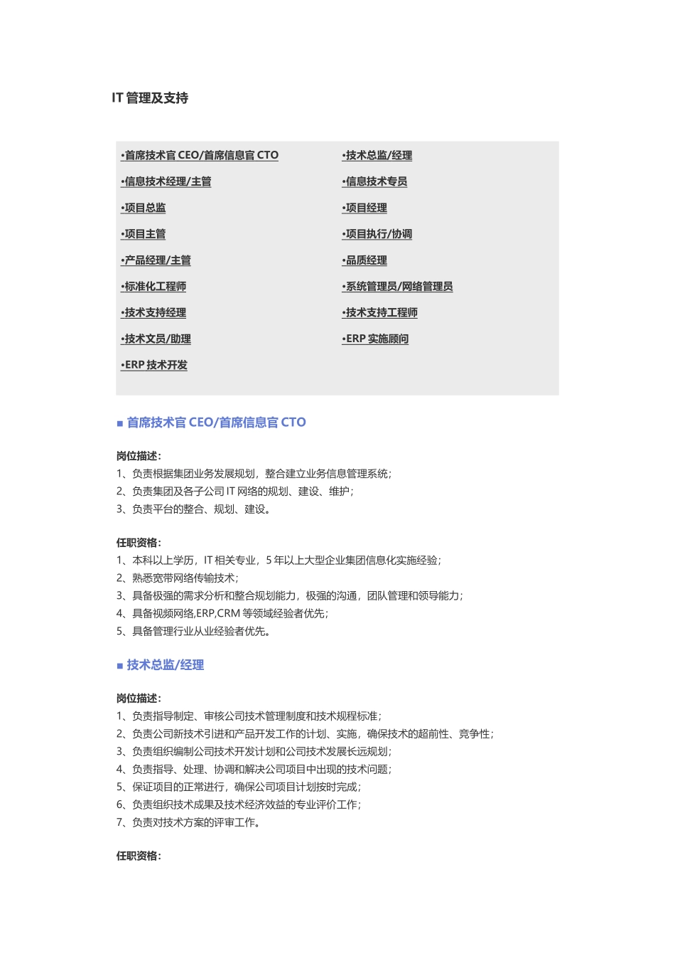 【IT管理及支持】职位说明书.docx_第1页