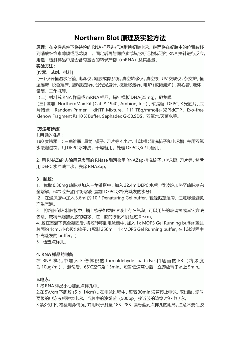 Northern Blot原理及实验方法.doc_第1页