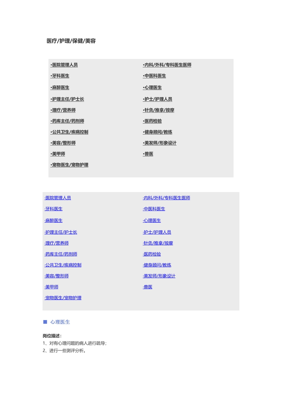 【医疗、护理、保健、美容】职位说明书.docx_第1页