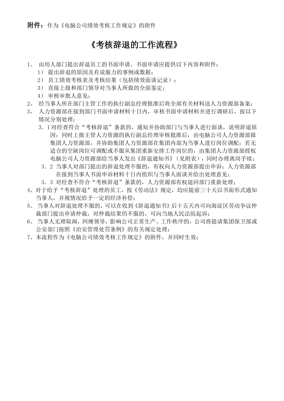 联想个人绩效考核《考核辞退的工作流程》（附件）.doc_第1页