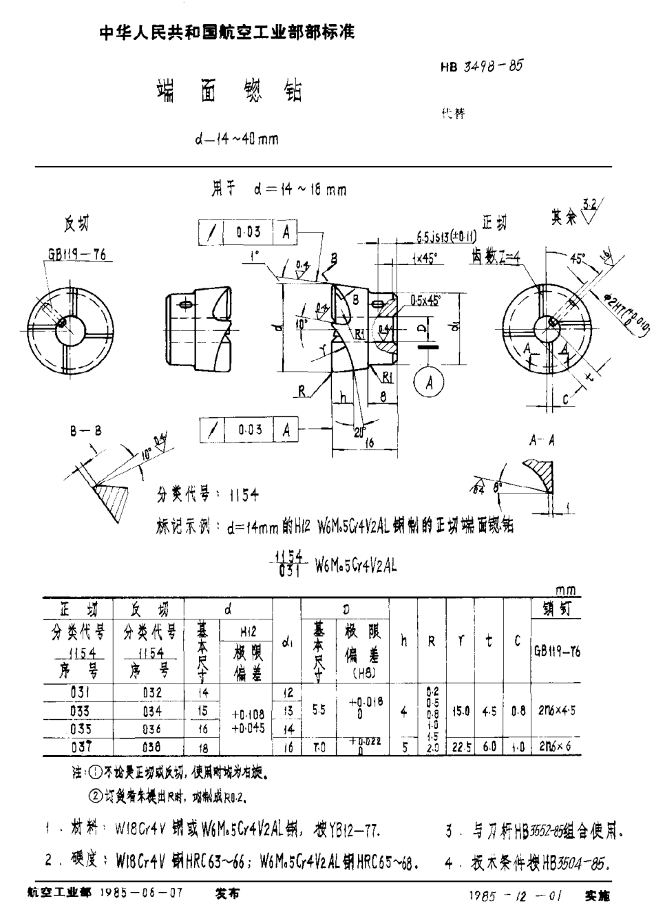 HB 3498-1985 端面锪钻 d＝14～40mm.pdf_第1页