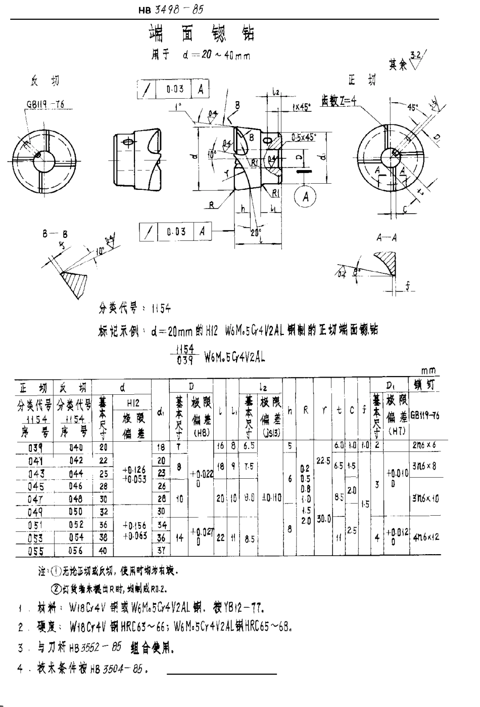 HB 3498-1985 端面锪钻 d＝14～40mm.pdf_第2页