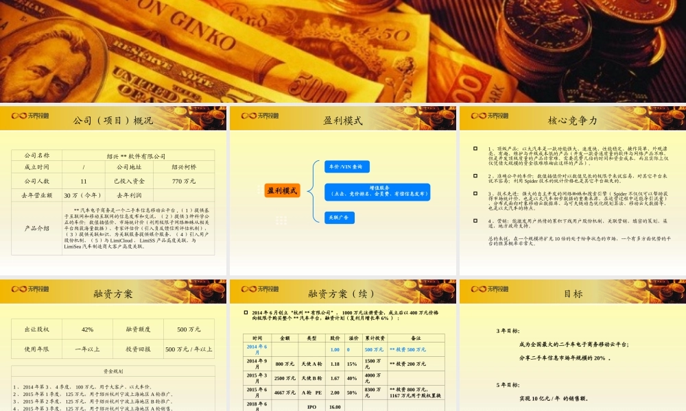 无界投融：汽车电子商务移动云平台项目融资计划书.ppt