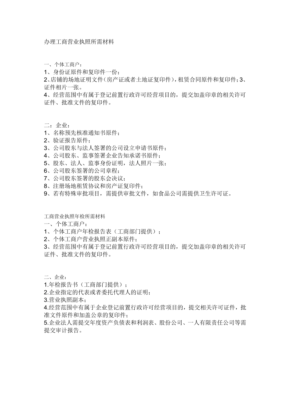 办理工商营业执照所需材料.doc_第1页