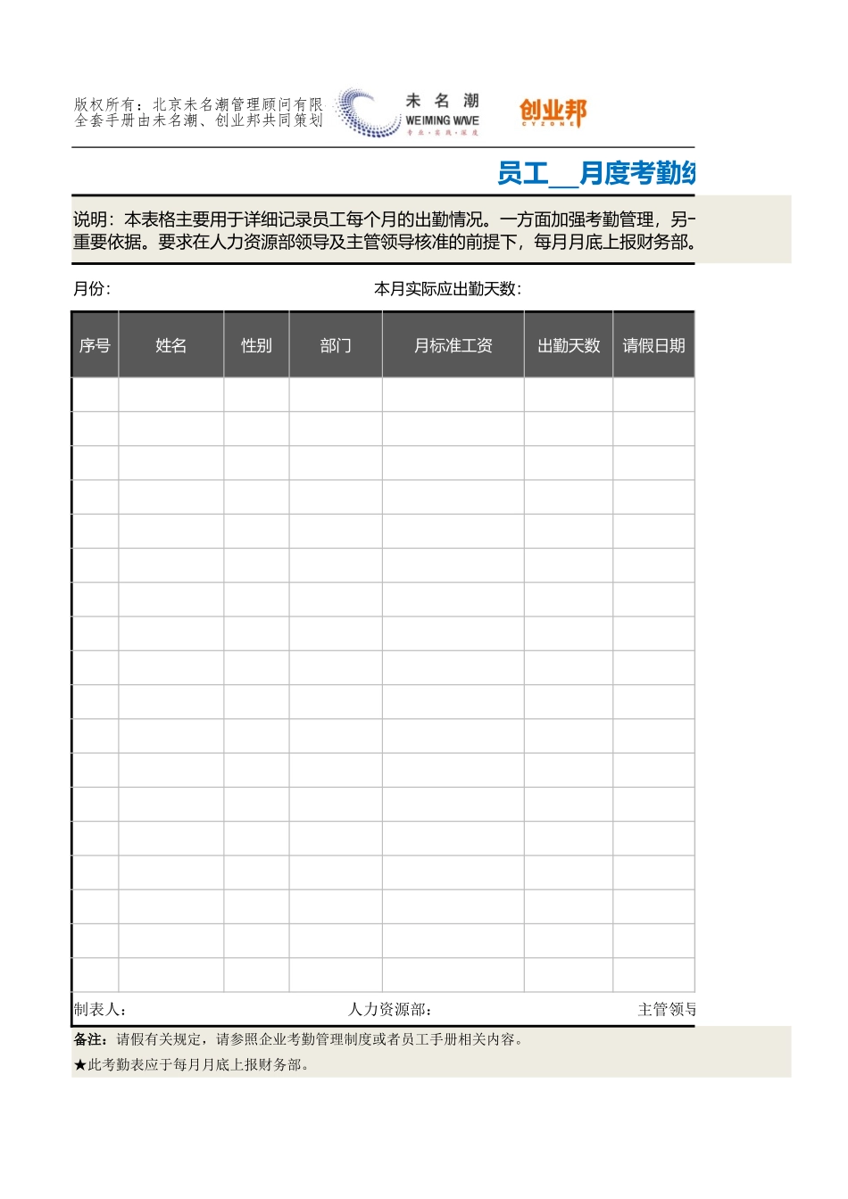 30员工月度考勤统计表.xlsx_第1页