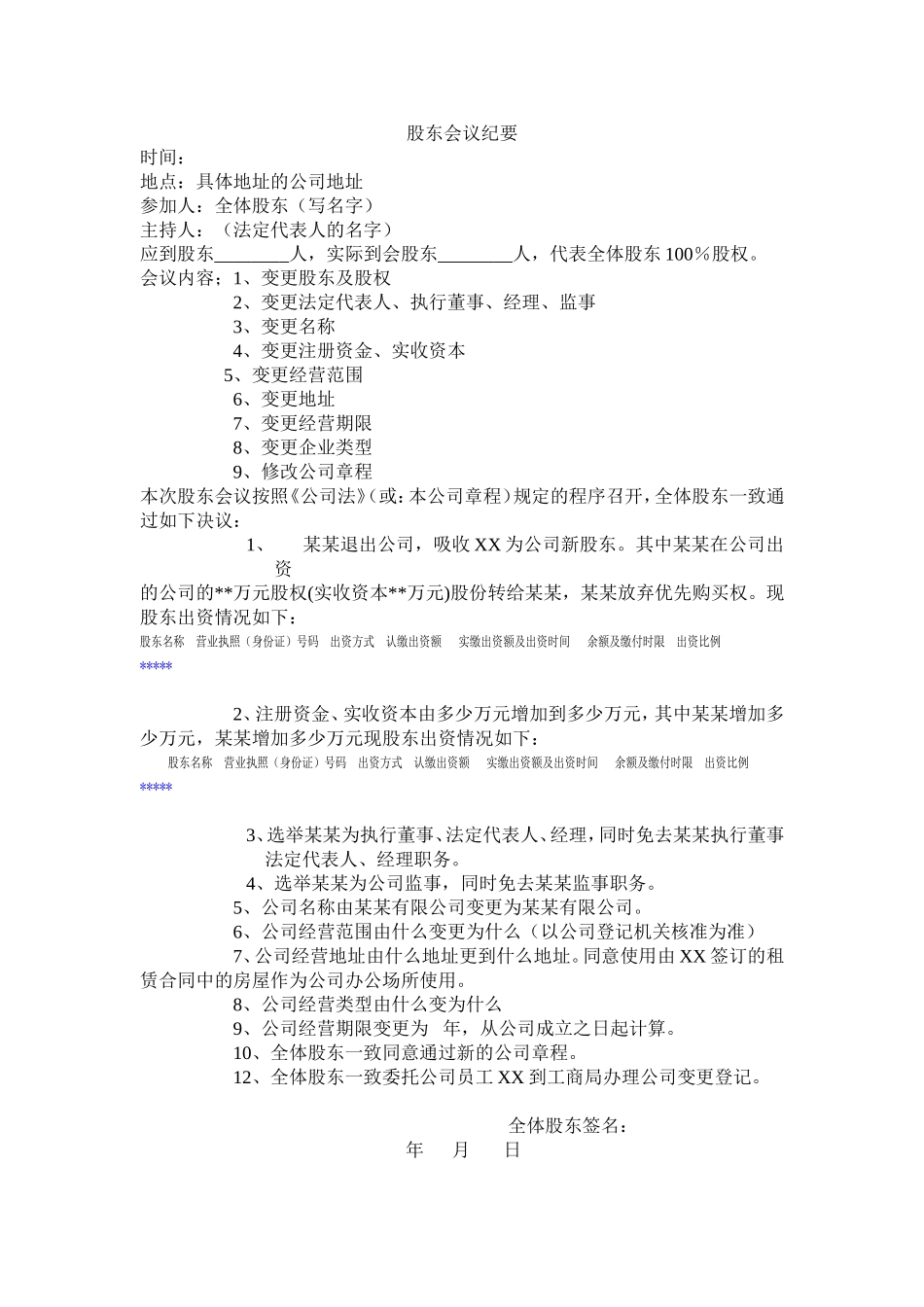 股东会议纪要模板.doc_第1页