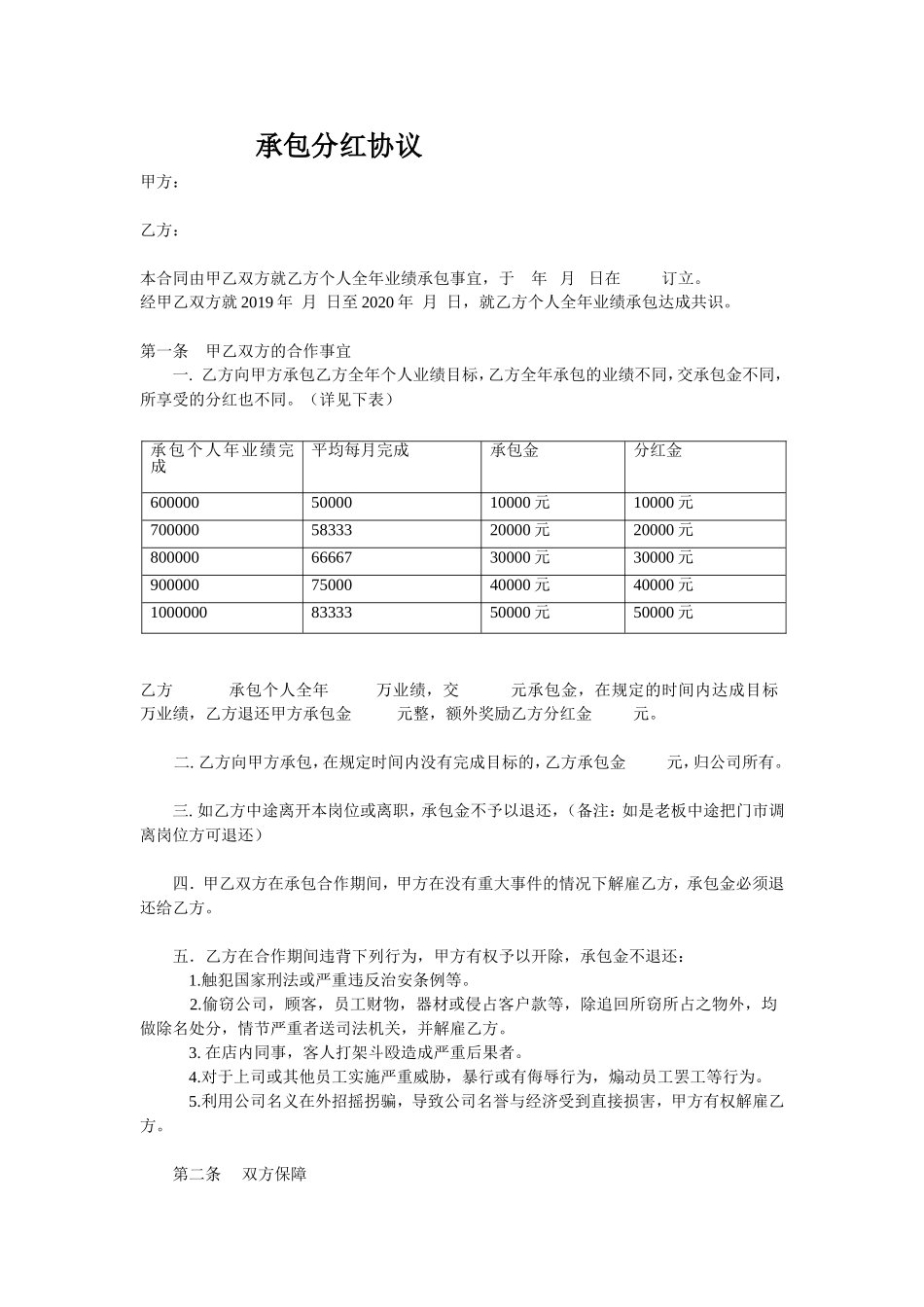 门市承包分红合同 (2).doc_第1页