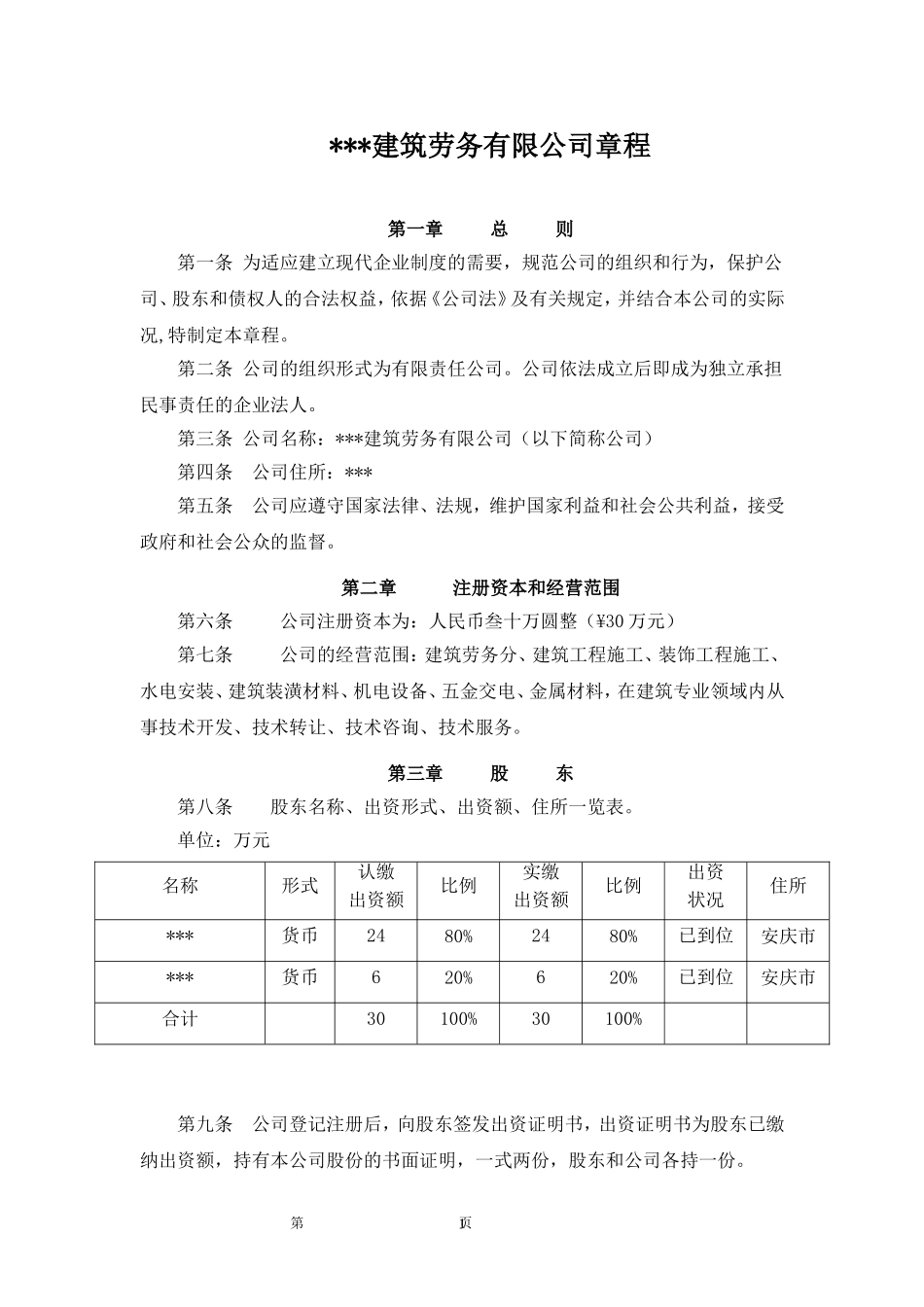 建筑劳务公司章程范本 (2).doc_第1页