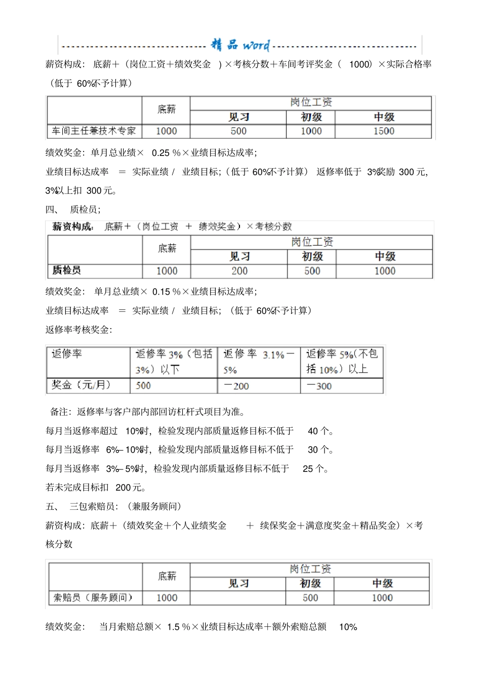 汽车4S店售后维修部门各岗位薪酬方案.pdf_第3页